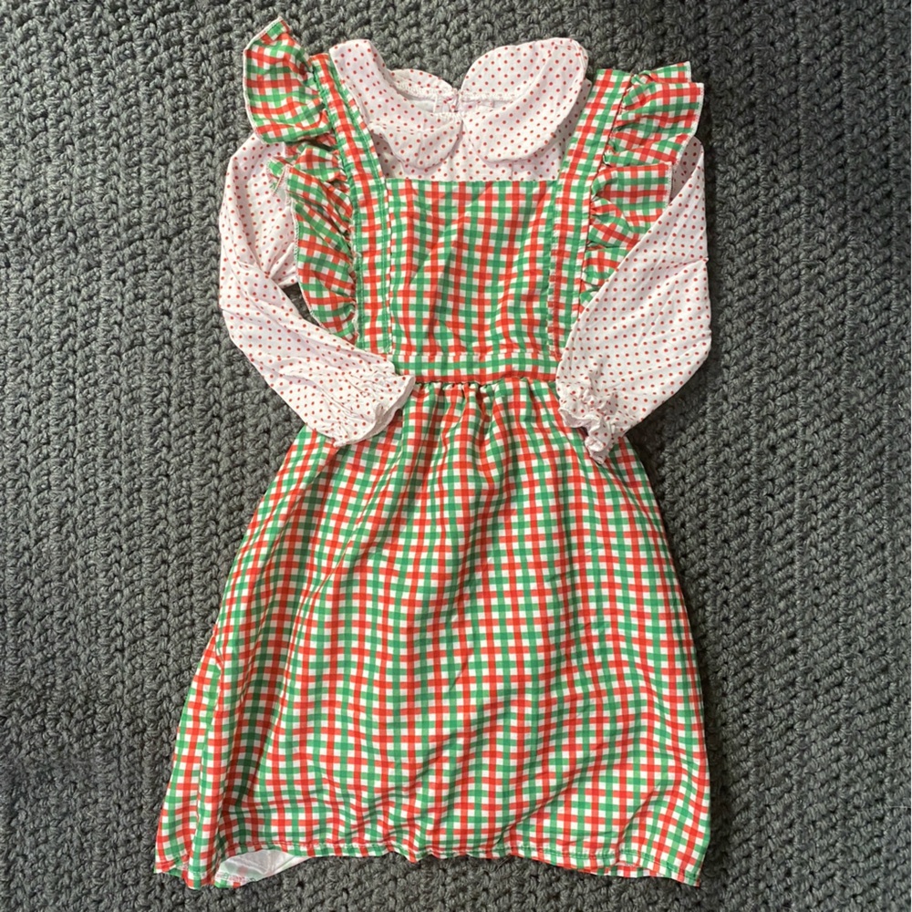 Itty Bitty Children’s Red and Green Holiday Dress with Polka Dot Shirt